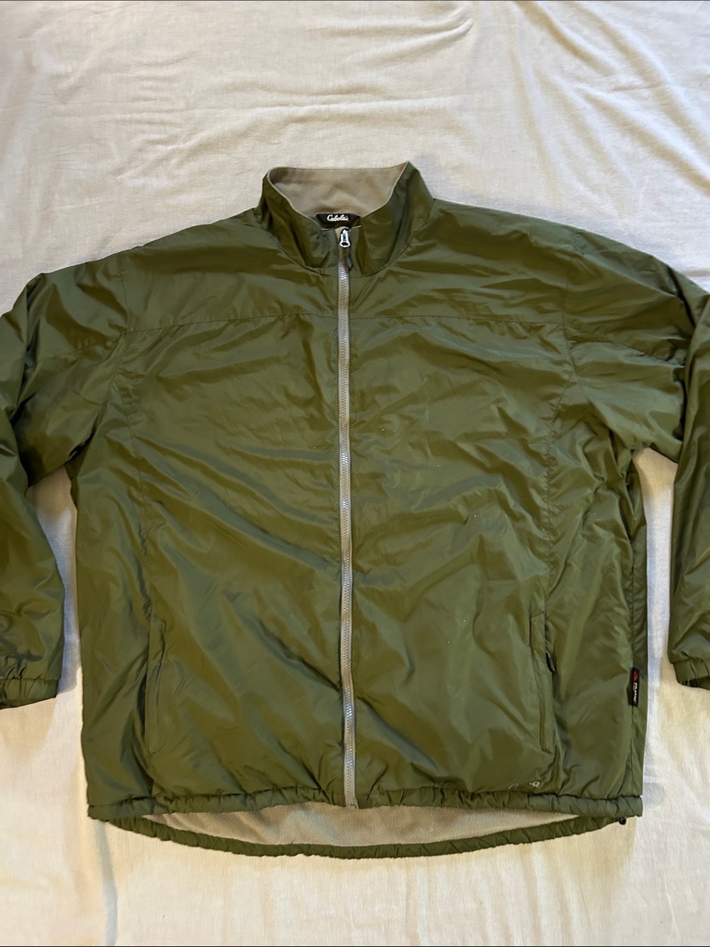 Cabela's Polartec Classic Olive Green Full-Zip Bomber Jacket w Flannel Lining